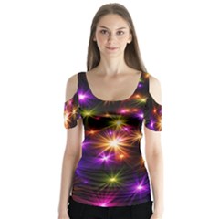 Star Colorful Christmas Abstract Butterfly Sleeve Cutout Tee 