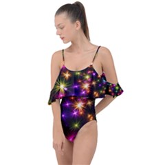 Star Colorful Christmas Abstract Drape Piece Swimsuit by Dutashop