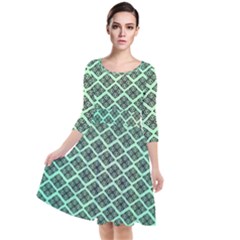 Pattern Texture Geometric Pattern Green Quarter Sleeve Waist Band Dress by Dutashop