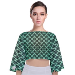 Pattern Texture Geometric Pattern Green Tie Back Butterfly Sleeve Chiffon Top