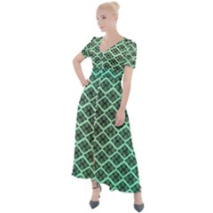 Pattern Texture Geometric Pattern Green Button Up Short Sleeve Maxi Dress by Dutashop