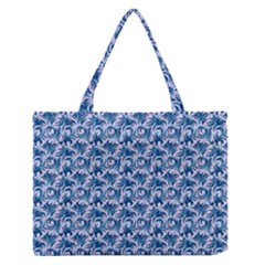 Blue Pattern Scrapbook Zipper Medium Tote Bag by Dutashop