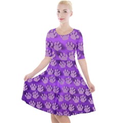 Pattern Texture Feet Dog Purple Quarter Sleeve A-line Dress