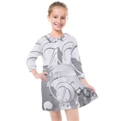 Dance Music Treble Clef Sound Girl Kids  Quarter Sleeve Shirt Dress by Dutashop