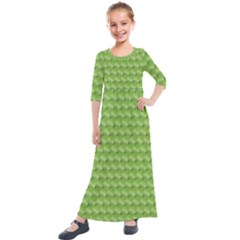 Green Pattern Ornate Background Kids  Quarter Sleeve Maxi Dress