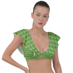 Green Pattern Ornate Background Plunge Frill Sleeve Bikini Top by Dutashop