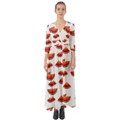 Summer Watermelon Pattern Button Up Boho Maxi Dress by Dutashop