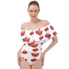 Summer Watermelon Pattern Off Shoulder Velour Bodysuit 