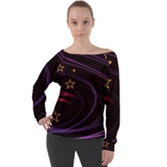 Background Abstract Star Off Shoulder Long Sleeve Velour Top