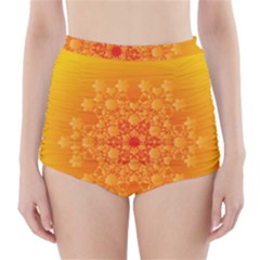 Fractal Yellow Orange High-waisted Bikini Bottoms by Dutashop