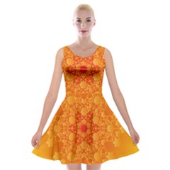 Fractal Yellow Orange Velvet Skater Dress
