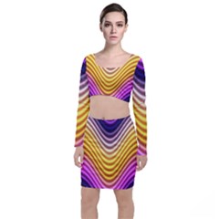 Wave Line Waveform Sound Orange Top And Skirt Sets by Dutashop