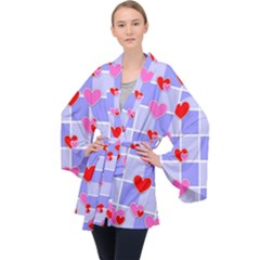 Love Hearts Valentine Decorative Long Sleeve Velvet Kimono 