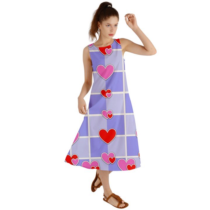 Love Hearts Valentine Decorative Summer Maxi Dress