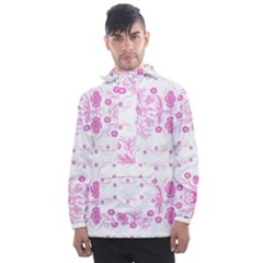 Pink Flowers Men s Front Pocket Pullover Windbreaker by Eskimos