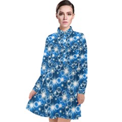 Star Hexagon Deep Blue Light Long Sleeve Chiffon Shirt Dress by Dutashop