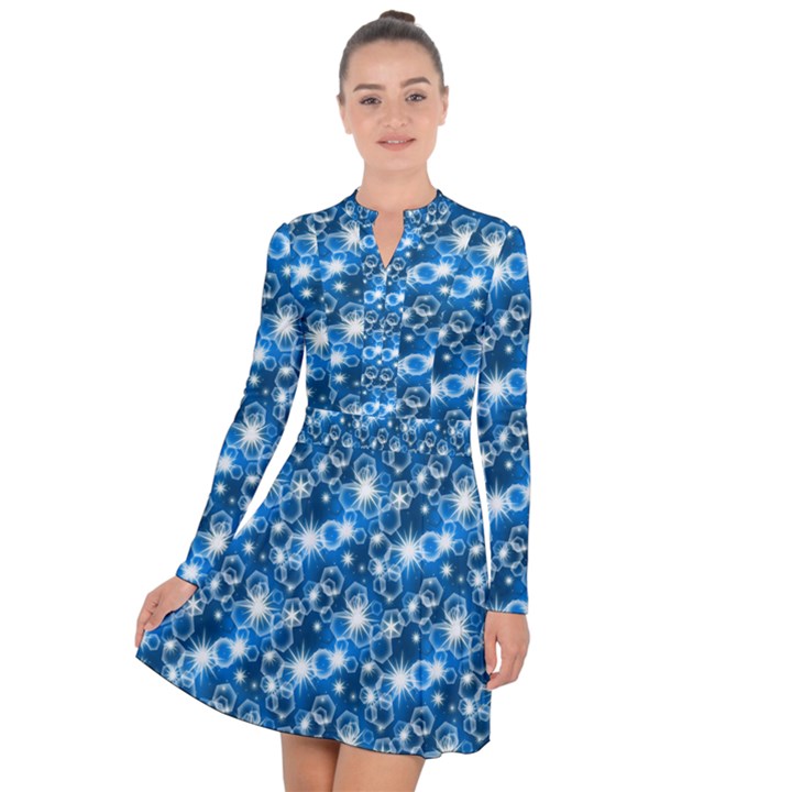 Star Hexagon Deep Blue Light Long Sleeve Panel Dress