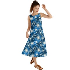 Star Hexagon Deep Blue Light Summer Maxi Dress