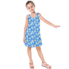 Hydrangea Blue Glitter Round Kids  Sleeveless Dress