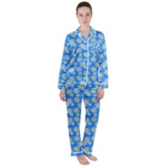 Hydrangea Blue Glitter Round Satin Long Sleeve Pajamas Set