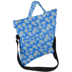Hydrangea Blue Glitter Round Fold Over Handle Tote Bag