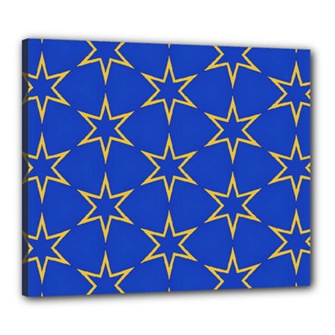 Star Pattern Blue Gold Canvas 24  X 20  (stretched) by Dutashop