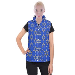Star Pattern Blue Gold Women s Button Up Vest by Dutashop