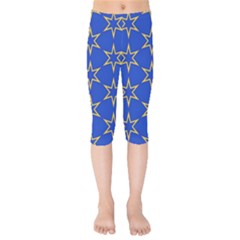 Star Pattern Blue Gold Kids  Capri Leggings 