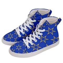 Star Pattern Blue Gold Women s Hi-top Skate Sneakers