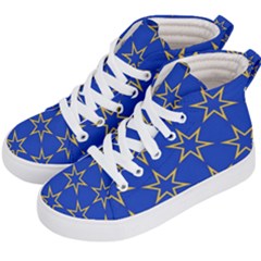 Star Pattern Blue Gold Kids  Hi-top Skate Sneakers by Dutashop