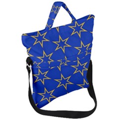 Star Pattern Blue Gold Fold Over Handle Tote Bag