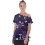 Purple flowers Off Shoulder Tie-Up Tee