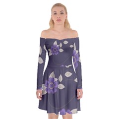 Purple Flowers Off Shoulder Skater Dress by goljakoff