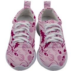 Dark Pink Flowers Kids Athletic Shoes by Eskimos