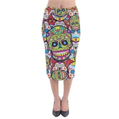 Sugar Skulls Velvet Midi Pencil Skirt by ExtraGoodSauce