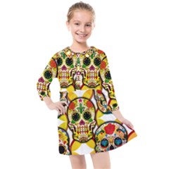 Sugar Skulls Kids  Quarter Sleeve Shirt Dress by ExtraGoodSauce