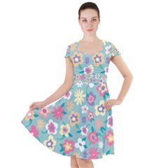 Floral Pattern Cap Sleeve Midi Dress by ExtraGoodSauce