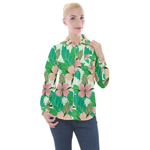 Floral Pattern Women s Long Sleeve Pocket Shirt by ExtraGoodSauce