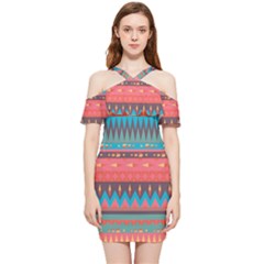 Native American Pattern Shoulder Frill Bodycon Summer Dress by ExtraGoodSauce