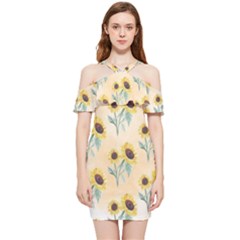 Sunflowers Pattern Shoulder Frill Bodycon Summer Dress by ExtraGoodSauce