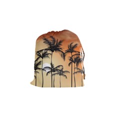 Sunset Palm Trees Beach Summer Drawstring Pouch (small) by ExtraGoodSauce