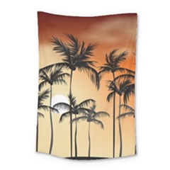Sunset Palm Trees Beach Summer Small Tapestry by ExtraGoodSauce