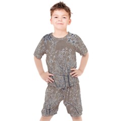 Linear Textured Botanical Motif Design Kids  Tee And Shorts Set by dflcprintsclothing