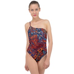 Phoenix In The Rain Abstract Pattern Classic One Shoulder Swimsuit by CrypticFragmentsDesign