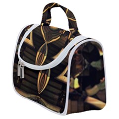Black And Gold Abstract Line Art Pattern Satchel Handbag by CrypticFragmentsDesign