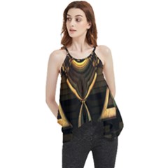 Black And Gold Abstract Line Art Pattern Flowy Camisole Tank Top by CrypticFragmentsDesign