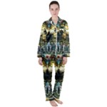 Multicolor Floral Art Copper Patina  Satin Long Sleeve Pajamas Set