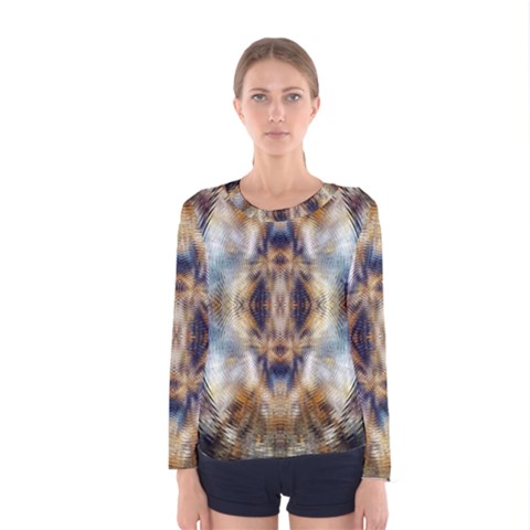 Retro Hippie Vibe Psychedelic Silver Women s Long Sleeve Tee by CrypticFragmentsDesign