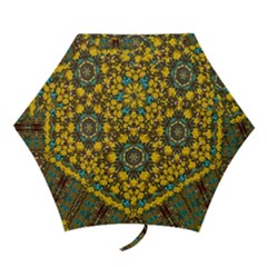 Mandala Faux Artificial Leather Among Spring Flowers Mini Folding Umbrellas by pepitasart