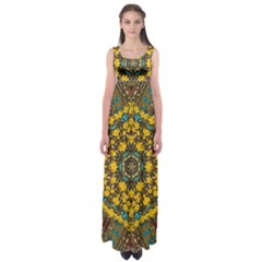 Mandala Faux Artificial Leather Among Spring Flowers Empire Waist Maxi Dress by pepitasart
